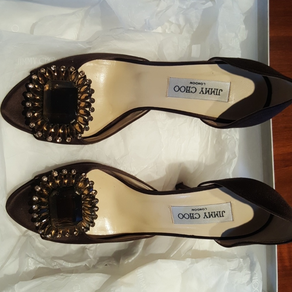 Jimmy Choo brown peep toe heels